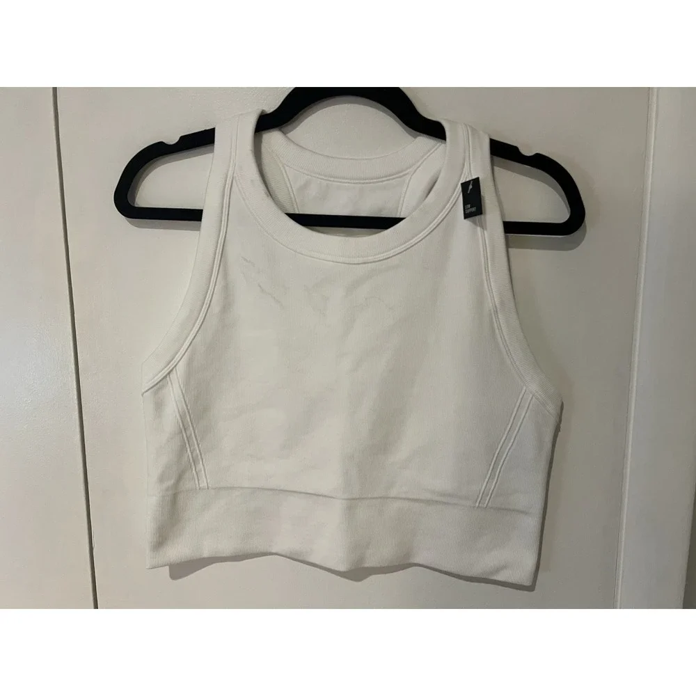 DSG High Neck Brami White Ribbed Crop Tank Low Support XXL New‎ With Tags